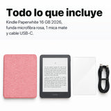 Kindle Paperwhite 2026 color Grafito con funda microfibra rosa - todo lo que incluye
