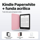 Qué incluye el pack: Kindle Paperwhite 16 GB 2025, funda acrílica rosa y 2 micas mate