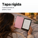 Tapa rígida rosa que protege la pantalla del Kindle de golpes y rayas