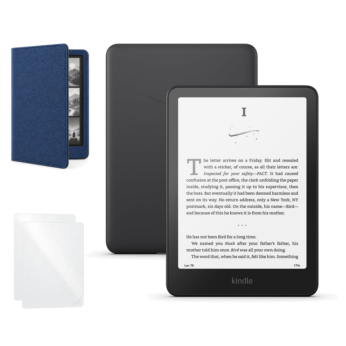 Kindle Paperwhite 16 GB 2025 con funda libro azul y 2 micas
