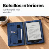 Bolsillos interiores para tarjetas de la funda libro azul