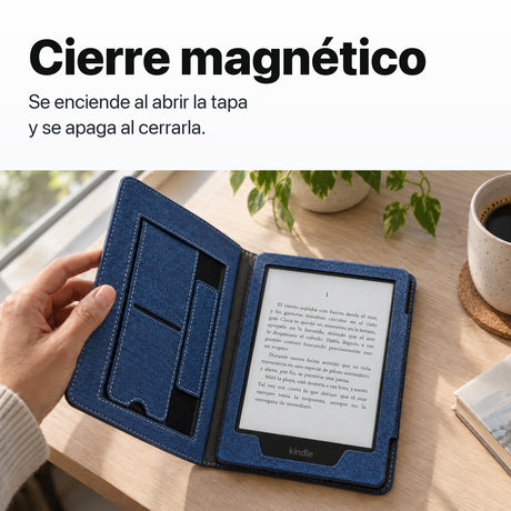 Funda libro azul con cierre magnético para Kindle Paperwhite