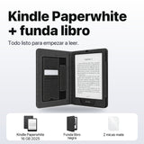 Qué incluye: Kindle Paperwhite 16 GB 2025, funda libro negra y 2 micas mate