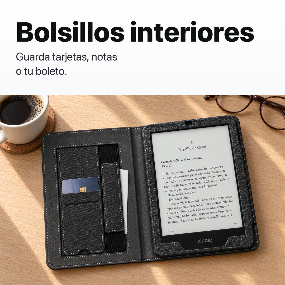 Bolsillos interiores para tarjetas de la funda libro negra