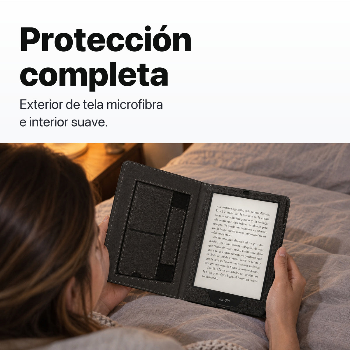 Funda libro negra de tela microfibra para Kindle Paperwhite