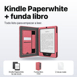 Qué incluye: Kindle Paperwhite 16 GB 2025, funda libro rosa y 2 micas mate