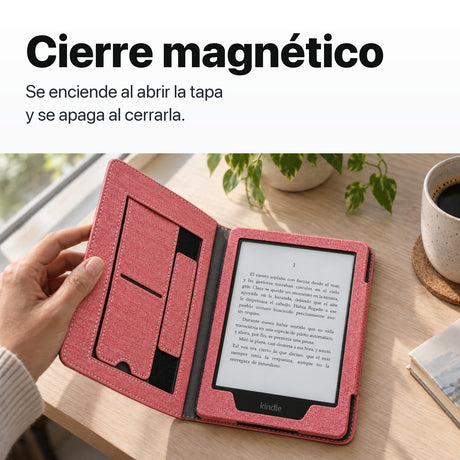 Funda libro rosa con cierre magnético para Kindle Paperwhite