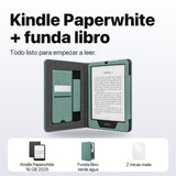 Qué incluye: Kindle Paperwhite 16 GB 2025, funda libro verde agua y 2 micas mate