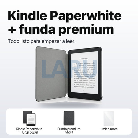 Kindle Paperwhite 16 GB 2025 con funda premium negra y mica