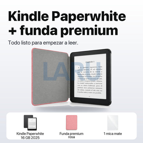 Kindle Paperwhite 16 GB 2025 con funda premium rosa y mica