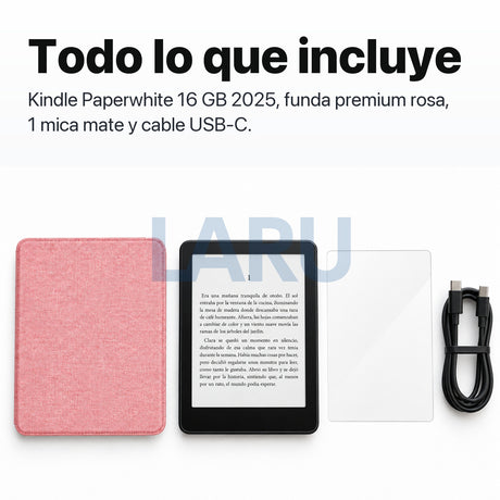 Kindle Paperwhite 16 GB 2025 con funda premium rosa y mica