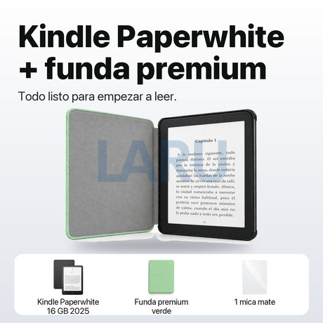 Kindle Paperwhite 16 GB 2025 con funda premium verde y mica
