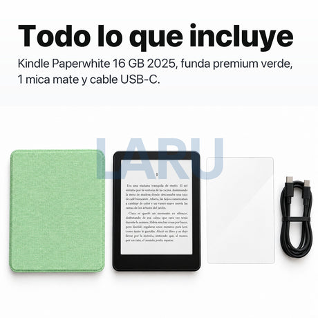 Kindle Paperwhite 16 GB 2025 con funda premium verde y mica