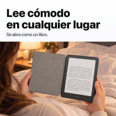 Kindle Paperwhite Signature Edition 2026 color Grafito con funda microfibra negra - lectura cómoda en la cama