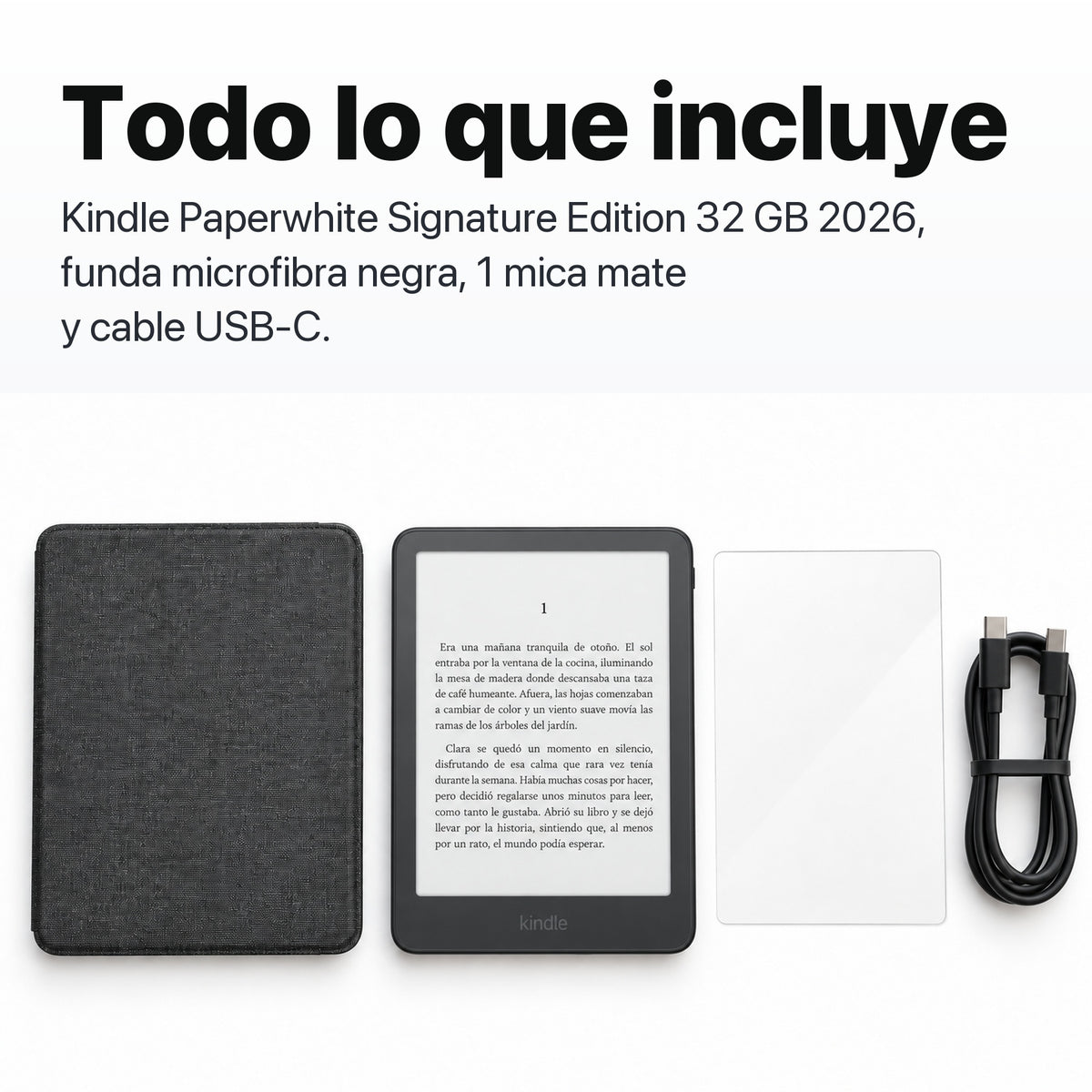 Kindle Paperwhite Signature Edition 2026 color Grafito con funda microfibra negra - todo lo que incluye