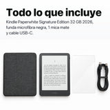 Kindle Paperwhite Signature Edition 2026 color Grafito con funda microfibra negra - todo lo que incluye