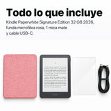 Kindle Paperwhite Signature Edition 2026 color Grafito con funda microfibra rosa - todo lo que incluye