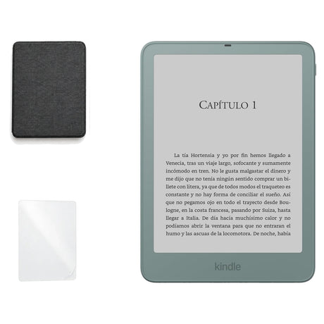 Kindle Paperwhite Signature Edition 2026 color Verde Seaglass con funda microfibra negra - portada