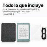 Kindle Paperwhite Signature Edition 2026 color Verde Seaglass con funda microfibra negra - todo lo que incluye