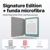 Kindle Paperwhite Signature Edition 2026 color Verde Seaglass con funda microfibra rosa - qué incluye el pack