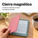 Kindle Paperwhite Signature Edition 2026 color Verde Seaglass con funda microfibra rosa - funda con cierre magnético