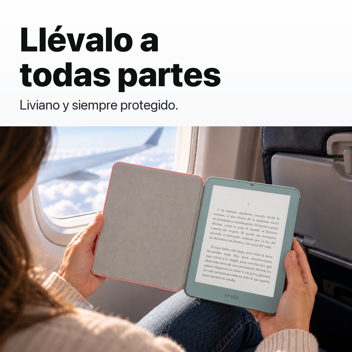 Kindle Paperwhite Signature Edition 2026 color Verde Seaglass con funda microfibra rosa - llévalo de viaje
