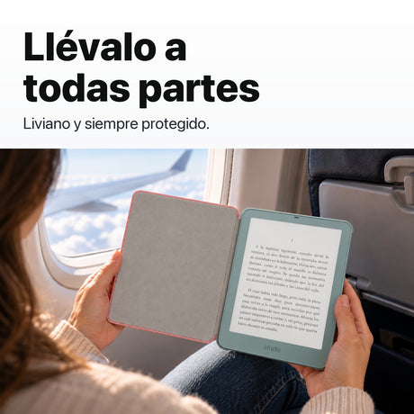 Kindle Paperwhite Signature Edition 2026 color Verde Seaglass con funda microfibra rosa - llévalo de viaje