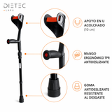 Detalle del apoyo en U acolchado, mango TPR y goma antideslizante