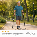 Adulto caminando con seguridad usando las muletas de antebrazo DIETEC