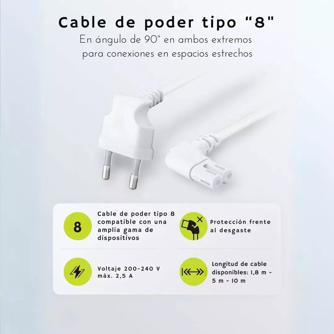 PACK 2 Cables De Poder Tv Blanco 2m Premium Smart tv Corriente Tipo8 - Laru