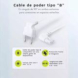 PACK 2 Cables De Poder Tv Blanco 2m Premium Smart tv Corriente Tipo8 - Laru
