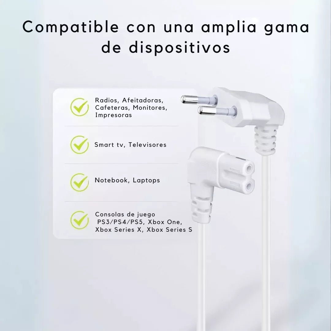 PACK 2 Cables De Poder Tv Blanco 2m Premium Smart tv Corriente Tipo8 - Laru