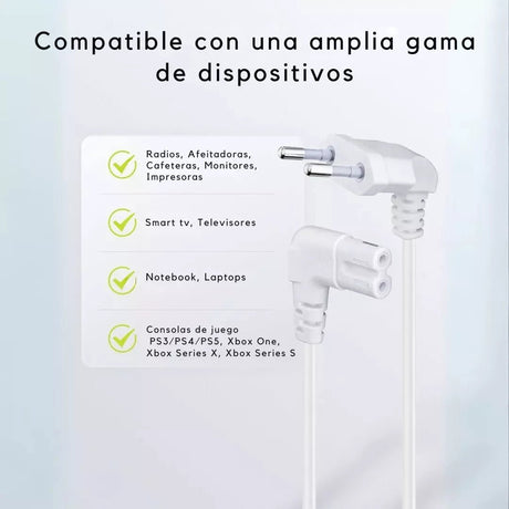PACK 2 Cables De Poder Tv Blanco 2m Premium Smart tv Corriente Tipo8 - Laru