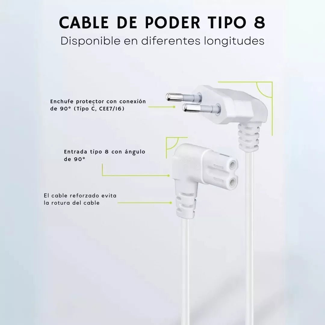 PACK 2 Cables De Poder Tv Blanco 2m Premium Smart tv Corriente Tipo8 - Laru