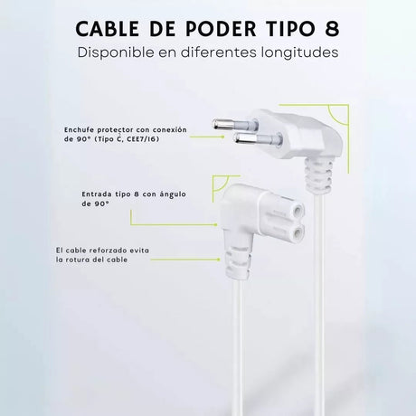 PACK 2 Cables De Poder Tv Blanco 2m Premium Smart tv Corriente Tipo8 - Laru