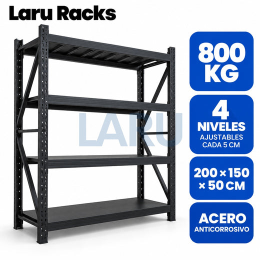 Estante metálico industrial 200×50×150 cm (800 kg) – Rack heavy duty Laru Racks