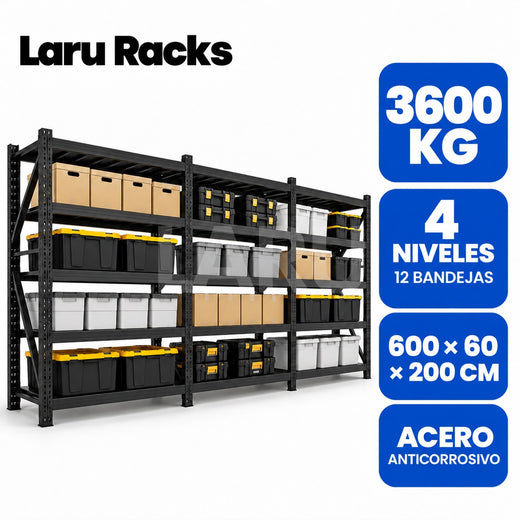 Estante Metálico Industrial 600x60x200cm 3600kg Heavy Duty - Laru Racks Irving