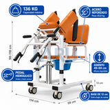 Silla de Traslado Hidráulica para Pacientes con WC y Apertura 180° - medidas y especificaciones