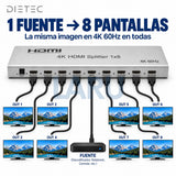 Cómo funciona el splitter HDMI 1x8: 1 fuente a 8 pantallas en 4K 60Hz