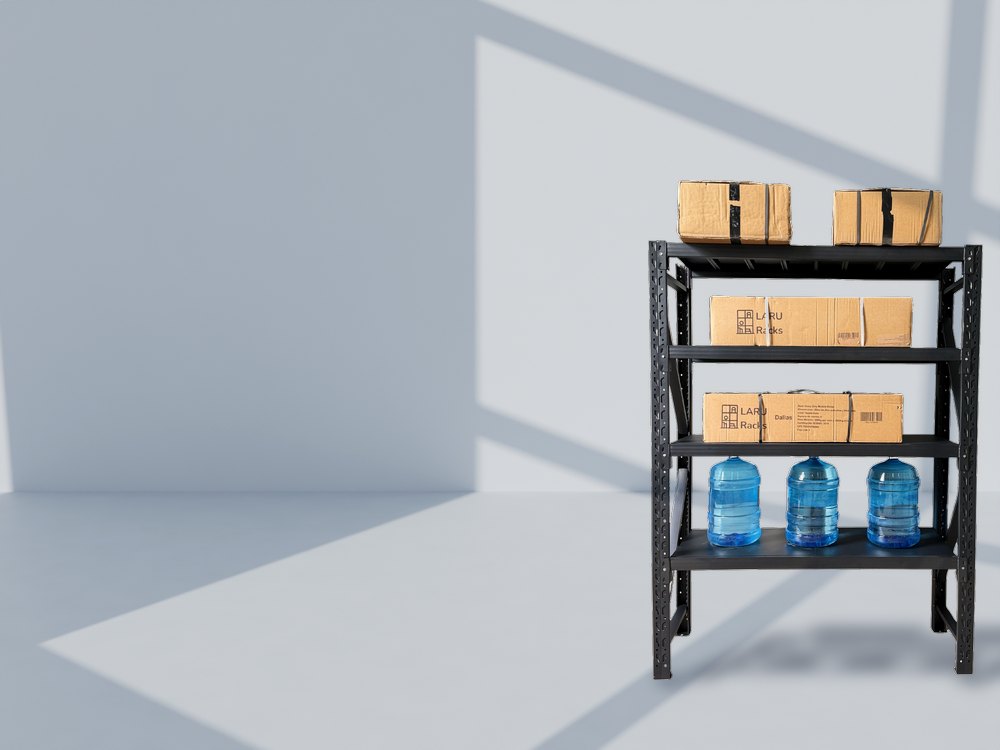 Estante metálico Laru Racks con cajas y bidones